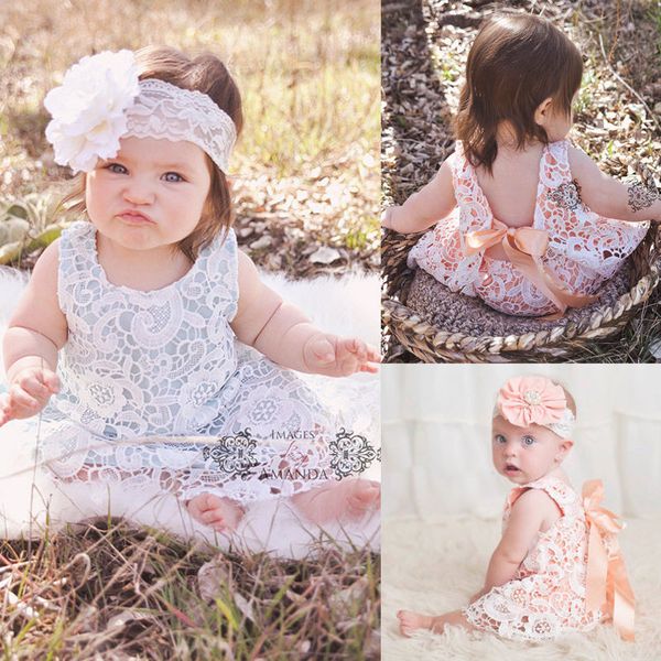

wholesale- flower briefs bottoms bow cute 2pcs outfit baby girl clothes sets sunsuit 2pcs 2016 new newborn baby girls lace swing dress, White