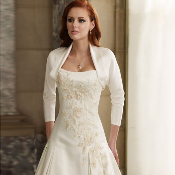 

Hot Selling Ladies 100% High Quality Three Quarter Sleeve Satin Wedding Bolero Vintage Design Wholesale Jacket