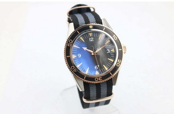 

brand automatic watches men co-axial 8501 spectre 300 fabric belt glass back mechanical watch ing, Slivery;brown