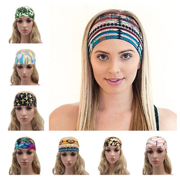 

17 colors bohemia fabric print sport fashion yoga stretch headbands women turban bandana head wrap hair accessories lc442, Silver