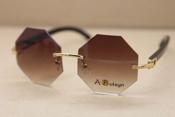 

wholesale rimless 3524012 black buffalo horn sunglasses designer new polygon glasses genuine natural horn sunglasses frame size:54-18-140mm, White;black