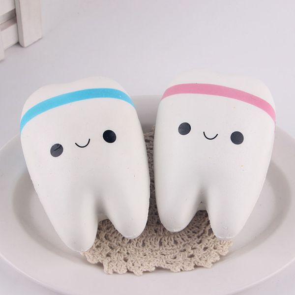 

wholesale- new 11cm kawaii tooth jumbo squishy slow rising phone straps cartoon teeth blue/pink tooth bread for phone/mp3/bag charm strap