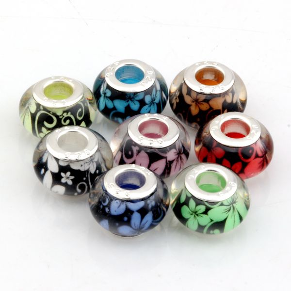 

MIC 14mm Mixed Color tree glue Beads 5mm Big Hole Bead fit European bead bracelet 100PCS Flower Spaced beads DIY jewelry