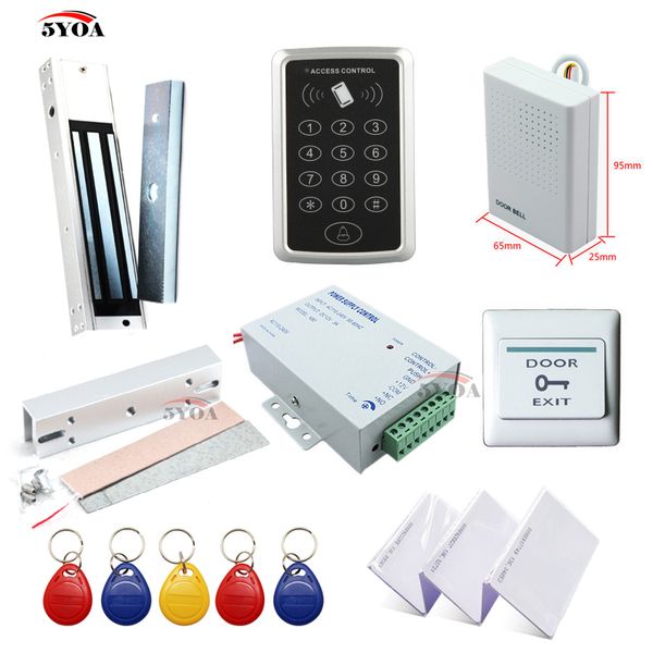 Sistema de Controle de Acesso RFID Kit Quadro Porta De Vidro Set + Fechadura Magnética Eletric + Cartão de IDENTIFICAÇÃO Keytab + Fornecedor de Potência + Botão de Saída + Campainha