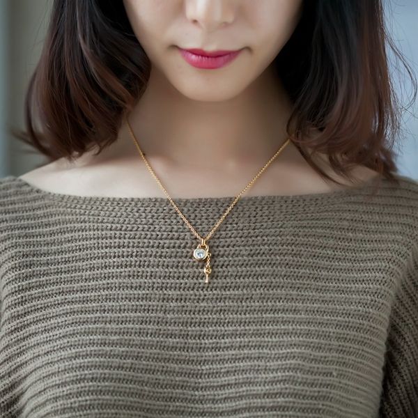 

Нью-Йорк мода тон Кристалл ожерелье серебряный позолоченный замок ключ кулон цеп