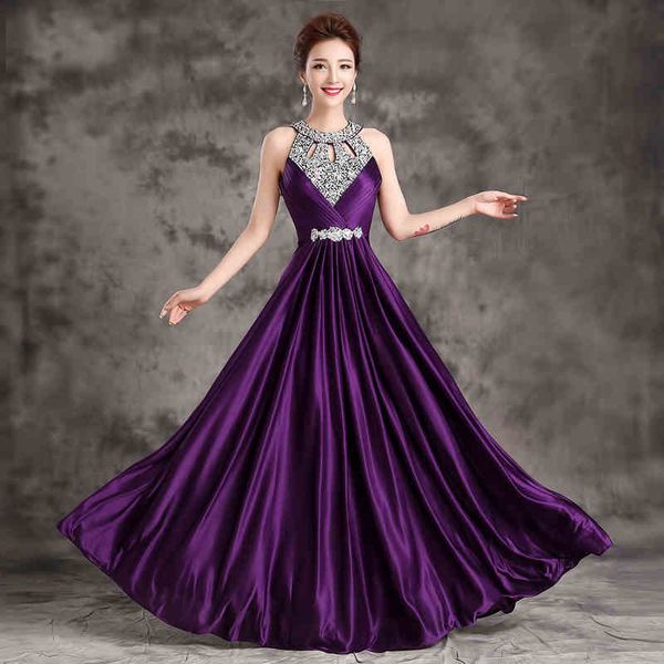 

2017 vestidos de festa fashion purple halter beaded bandage backless silk satin long prom dresses evening party gowns custom made, Black