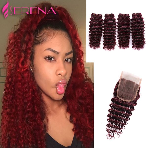 Burgundy Wine Red Wet And Wavy Lace Frontal Closure Deep Wave