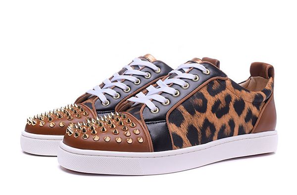Top Red Leopard Spikes Männer Sneakers Schuhe Marke Großhandel Bottom Günstige Print Frauen Turnschuhe Männlich Flache Nieten Low vwn0m8N