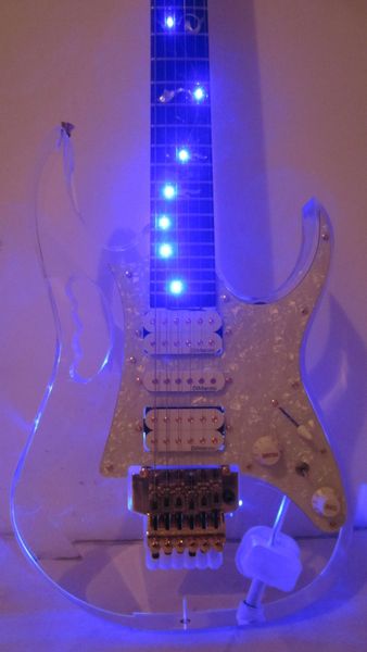 

super cool 7-v led light transparent crystal glass electric guitar acrylic body & maple neck led light fingerboard 4 colors light changed