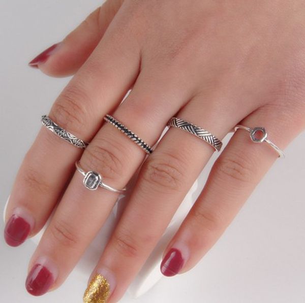 

personalized knuckle ring sets antique silver/gold vintage 5 pcs womens flower engraved fingernail ring sets