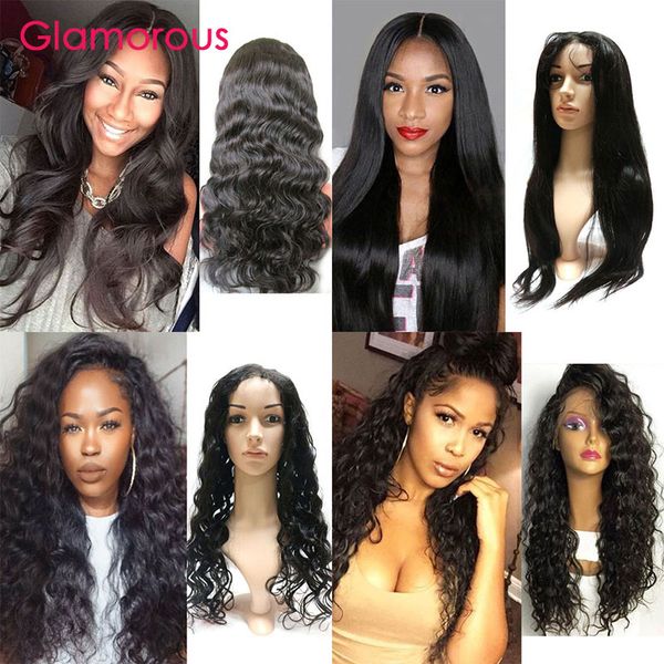 

glamorous full lace wigs 10-30inches body wave straight deep wave kinky curly brazilian hair wig lace front human hair wigs for black women, Black;brown