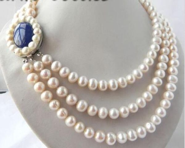 

3strands 10mm white round freshwater pearl necklace, Silver