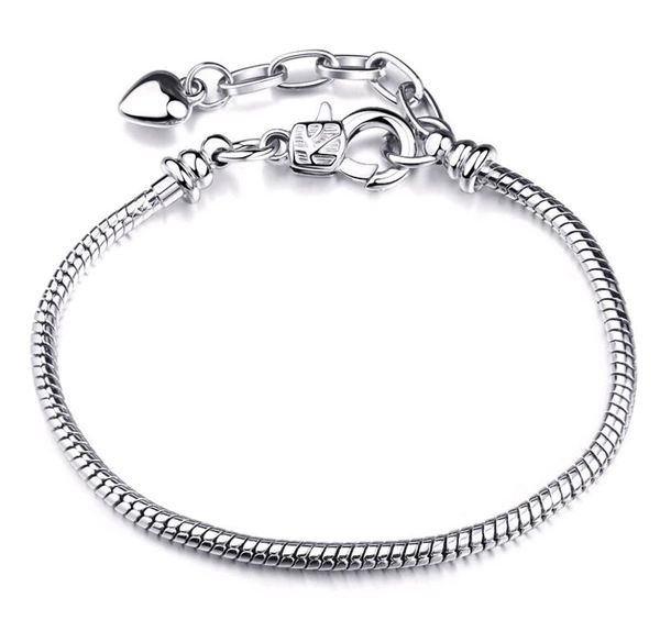 

8 inches 22cm 925 silver plated snake chain fit european charm beads bracelet lobster clasps detachable, Black