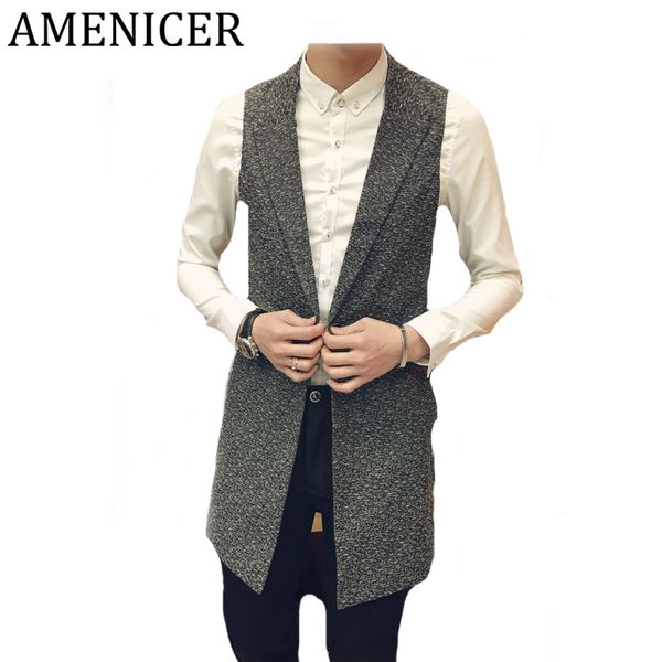 

wholesale- 2017 mens vests korean turn-down collar single button slim fit casual fashion sleeveless mans blazer vests gilet homme marque, Black;white
