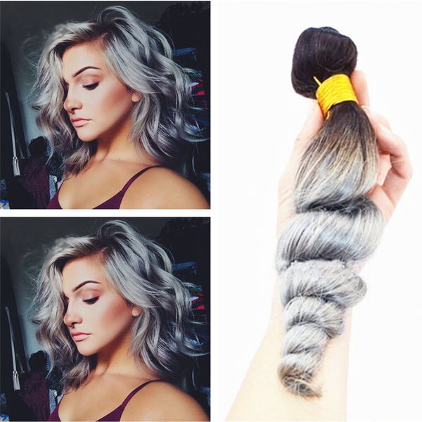 Hot Sale Ombre Loose Wave Human Hair Bundles 1b Grey 2 Tone Hair