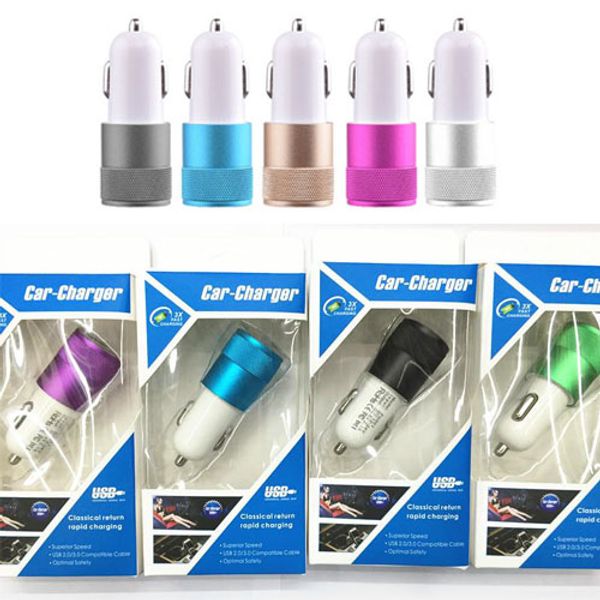 

Aluminum USB Car Charger 2.1A Fast Charging Adapter Metal Micro Dual USB Car Phone Charger for Iphone for Samsung 2-Port USB