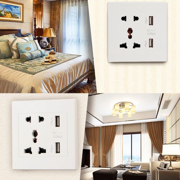 Alta Qualidade Nova Marca Dupla Porta USB Elétrica Carregador de Parede Dock Socket Power Outlet Painel de Placas 2 cores Plugues de Energia Inteligente DHL Livre