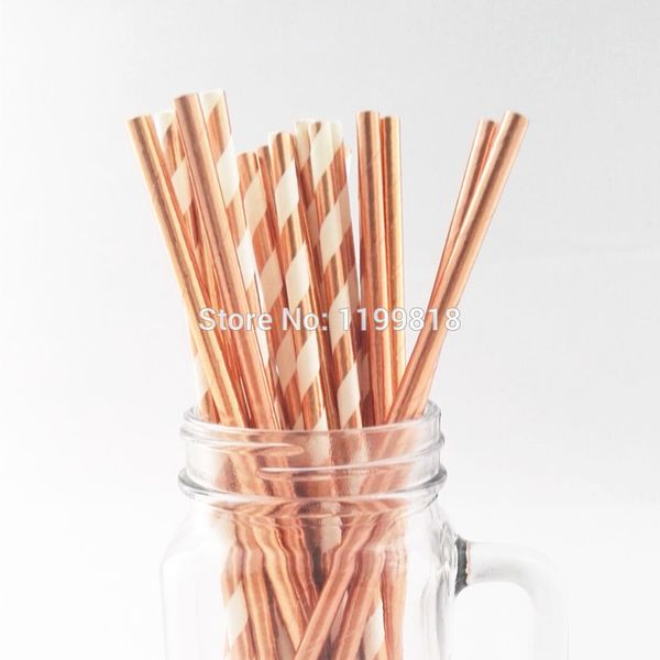 

wholesale- eco-friendly new rose gold foil paper straw wedding party drinking straw