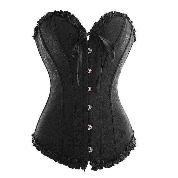 

frill jacquard brocade corset wholesale plus size lace up women ribbon floral embroidery overbust dance bridal corse bustiers, Black;white