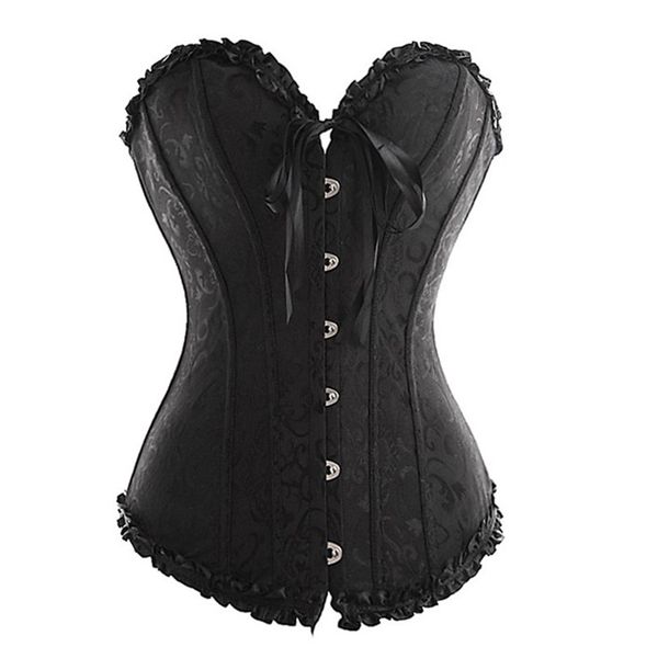 

frill jacquard brocade corset wholesale plus size lace up women ribbon floral embroidery overbust dance bridal corse bustiers quality, Black;white