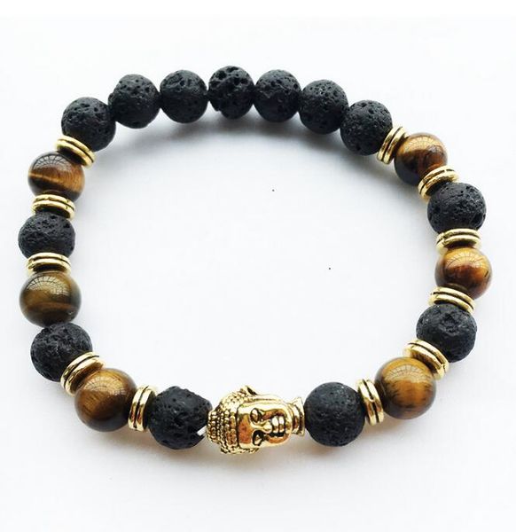 

men's bracelets lava volcanic stone buddha balance beads bracelet for women reiki prayer yoga bracelet stones, Black