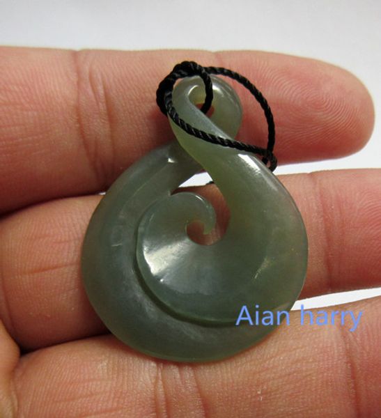 

Natural Nephrite Jade Twist Koru Pendant New Zealand Maori Style Carving / Art/GIFT/001