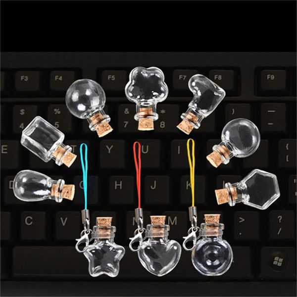 

Mixed 10 Shape Mini Glass Bottles Key Chain Pendants Small Wishing Bottles With Cork Vial Arts Jars For Bracelets Gifts 10pcs