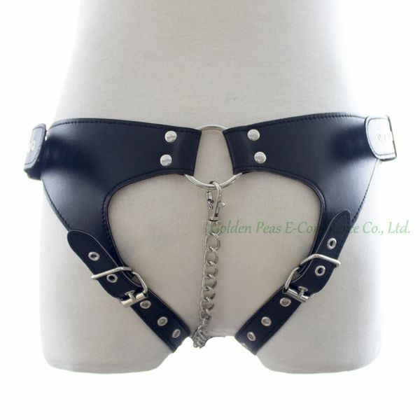 Intimo in pelle Mutandine Perizoma Slip Cintura di castità femminile con catena in acciaio per donne erotiche Giocattoli erotici Giochi di schiavi fetish Costume q0511