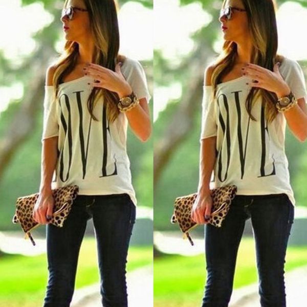 

love casual tee women girls t-shirts 2016 clothing summer letter print fashion t new wholesale- women's shirt exqjo, Black