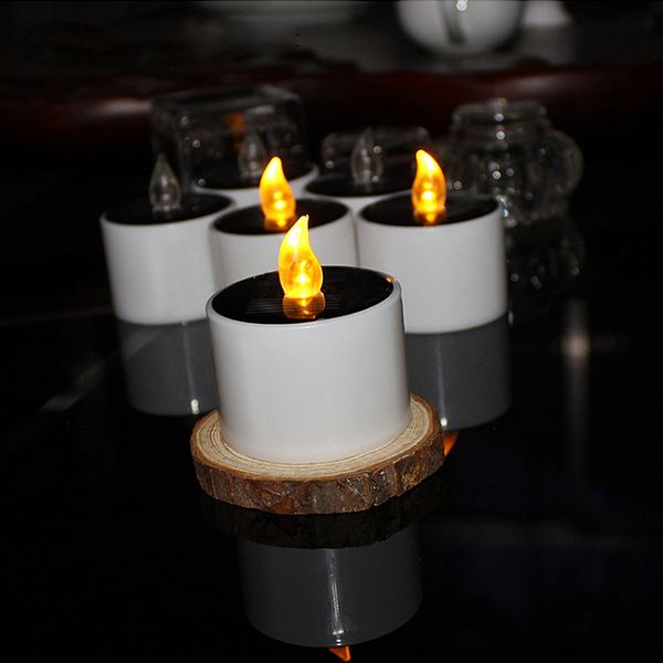 luci di inondazione solare LED candela senza fiamma lampada ad energia solare luce del tè gialla decorazione della casa della festa nuziale bianco caldo