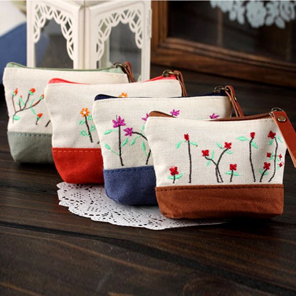 

wholesale- plum fashion casual cotton embroidered coin purses lovely new mood for love women wallets 10.5*7.5cm, Red;black