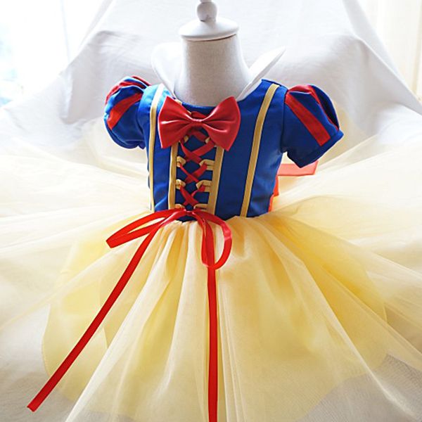 

wholesale- fancy princess snow white girl dresses cosplay costumes dress up baby tutu dress kids party theme wear 1 2 year birthday dress, Red;yellow