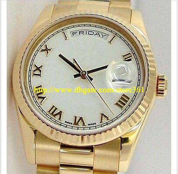 

store361 new arrive watches 36mm 18kt gold president white roman dial 118238, Slivery;brown