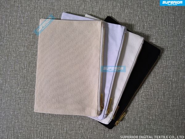 

12 oz 100% pure cotton canvas cosmetic bag plain blank makeup bags with metallic gold zipper have 4 colors in stock available
