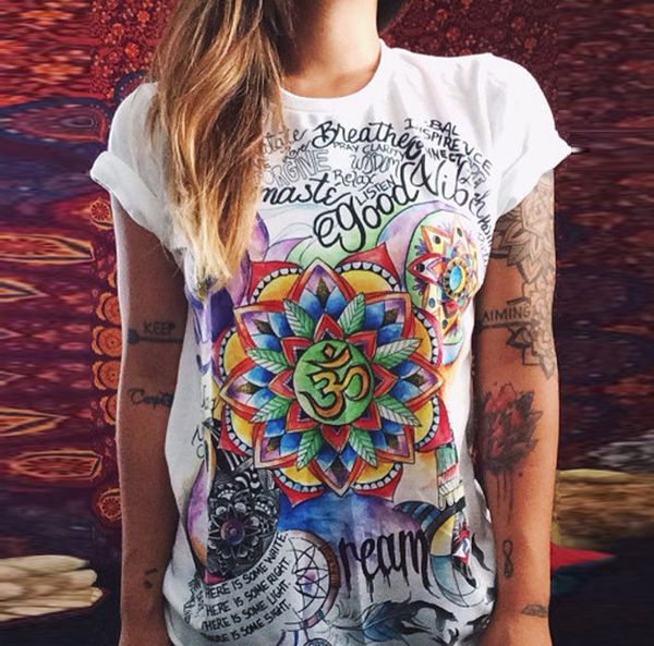 

wholesale- new vibe with me print punk rock fashion graphic tees european t shirt summer women designer clothing, White