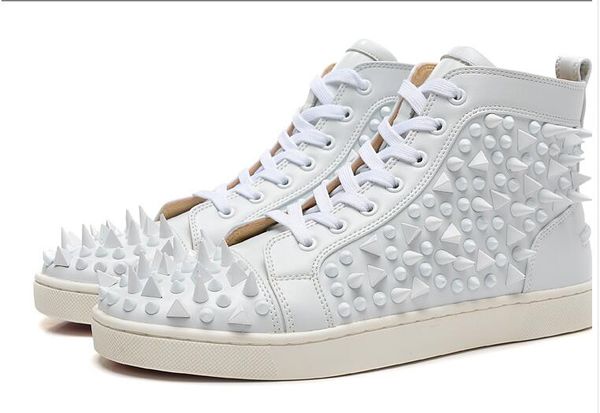 

2019 new color casual shoe new designer studded spikes flats flat shoes men women party lovers genuine leather sneakers 35-46 ing, Black