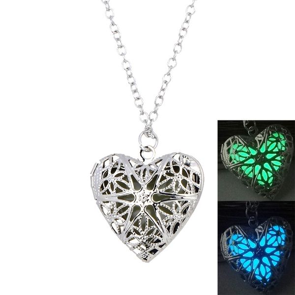 Karanlıkta Glow Kolye Açılış Kalp Aromaterapi Uçucu Yağ Difüzör Yüzer Lockets charms Kolye Kadınlar Için Moda Takı