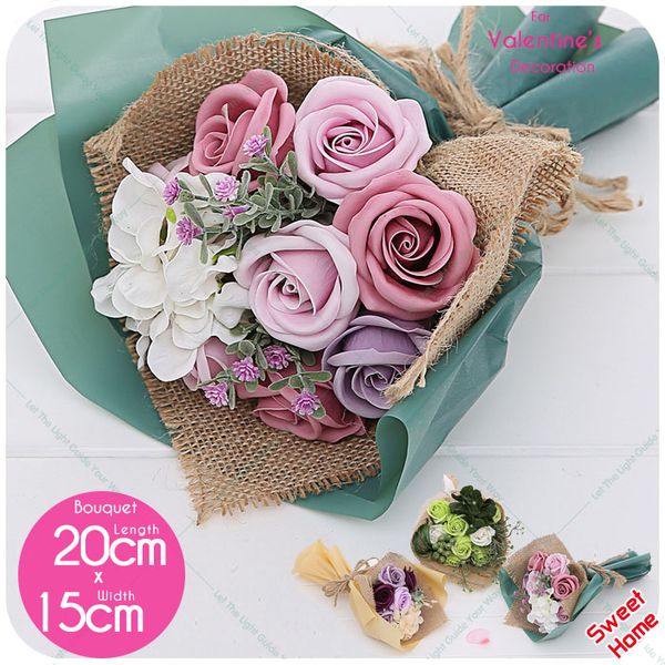 Acheter 1 Bouquet Rose Savon Fleur Carte De Voeux Gratuite Pour La Fête Des Mères Cadeau De Salutation Rose Graduation De Mariage Decoraiton Cadeaux