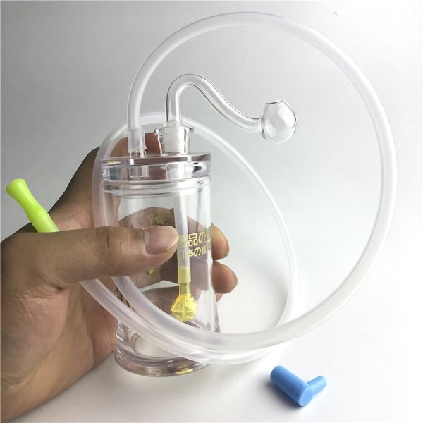 Tubos de água com o queimador de óleo plástico de 4,5 polegadas com 2 PCs 10mm machos espessos de óleo de vidro de vidro de pirex tubo de silicone para fumar