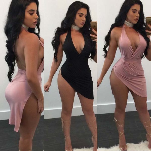 

Womens Sexy Sleeveless V-Neck Evening Cocktail Party Dress Backless Short Mini Dresses Clubwear