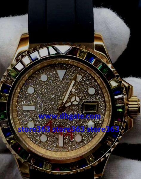 

christmas gift mens swiss watch 116655 rubber gold diamond dial 40mm color diamond bezel 18k gold automatic watch 2813, Slivery;brown