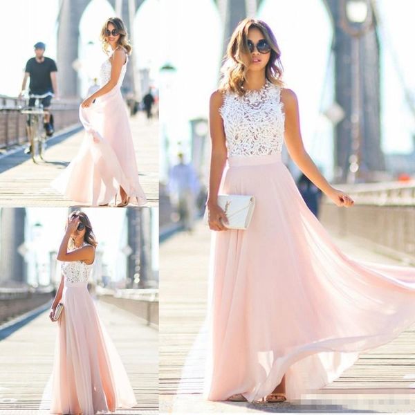 

2019 Cheap Bohemian A Line Beach Wedding Dresses Top Lace Floor Long Plus Size Simple Style Bridal Wedding Gowns With Blush Chiffon Bottom