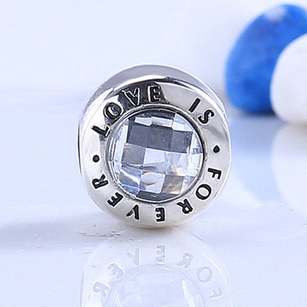 

Wholesale Real 925 Sterling Silver Not Plated LOVE IS FOREVER Beads CZ European Charm Bead Fit Pandora Snake Chain Bracelet DIY Jewelry