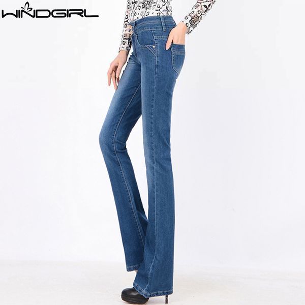 

wholesale- windgirl high waist bootcut jeans women flare jean blue denim pant slim femme plus size cotton pant pantalones vaqueros mujer