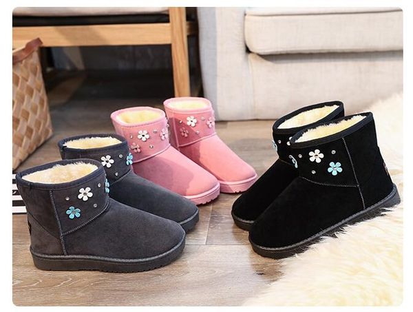 

2017. winter. flower. snow boots. flat bottom. keep warm. thick. cotton boots. women's shoes. fashion casual shoes. girl.ankle boots, Black