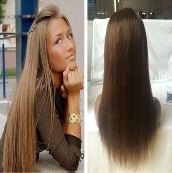 

glueless silk straight brown hair wigs full lace human hair wigs for black women straight virgin peruvian hair lace front wigs, Black;brown