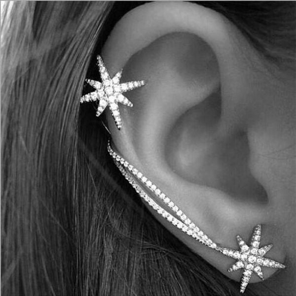

asymmetric womens flake ear cuff rhinestone piercing silver plated stud wraps earrings ear studs gothic jewelry, Golden;silver