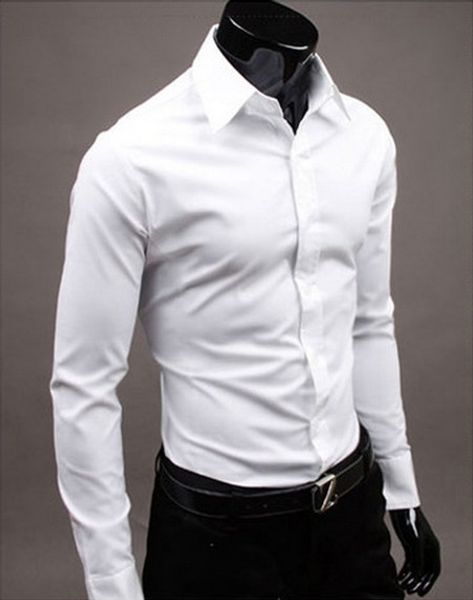 

Wholesale- Solid Color Black Brand-clothing Camisa Social Masculina Long Sleeve Chemise Homme Slim Fit Men Shirt Business Casual Mens Shirt