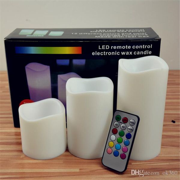 

3pcs led flameless remote control 12 color-changing led candle light set romantic candle lamp wedding gift christmas decoration night light