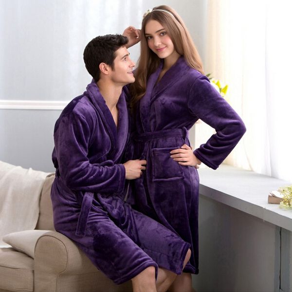 

wholesale- thoshine 2017 spring autumn warm coral fleece couple robes family flannel nightdress women & men sleepwear lady leisure bathrobe, Black;red
